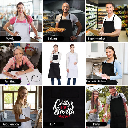 Jubatus 12 Pack 100% Cotton Aprons Bulk with 2 Pockets Cooking Chef Kitchen Adjustable Bib Apron for Women Men, White