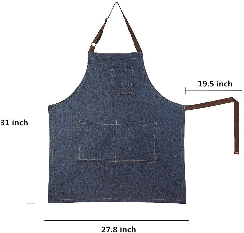 Unisex Adjustable Multi Pocket Denim Apron for Chef Kitchen BBQ and Studio
