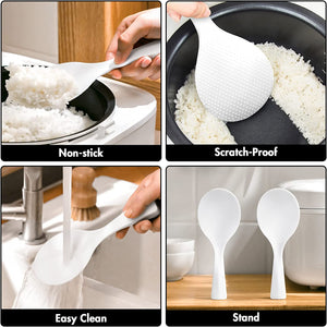 2 Pcs Plastic Rice Paddle,Non Stick Standing Rice Spoon Scooper Spatula,Heat Resistant Rice Cooker Spoon (White)