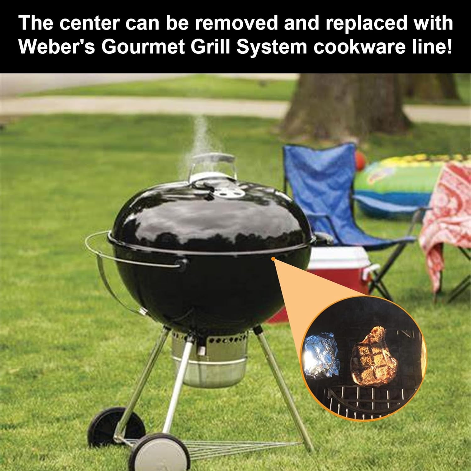 8835 round Grill Grate for Weber Platinum 22" Kettle Grill Accessories, for Weber Gourmet BBQ System Hinged Cooking Grate,22.5'' Weber Charcoal Grills, Master-Touch 22'' Kettle,Smokers,Matte Cast Iron