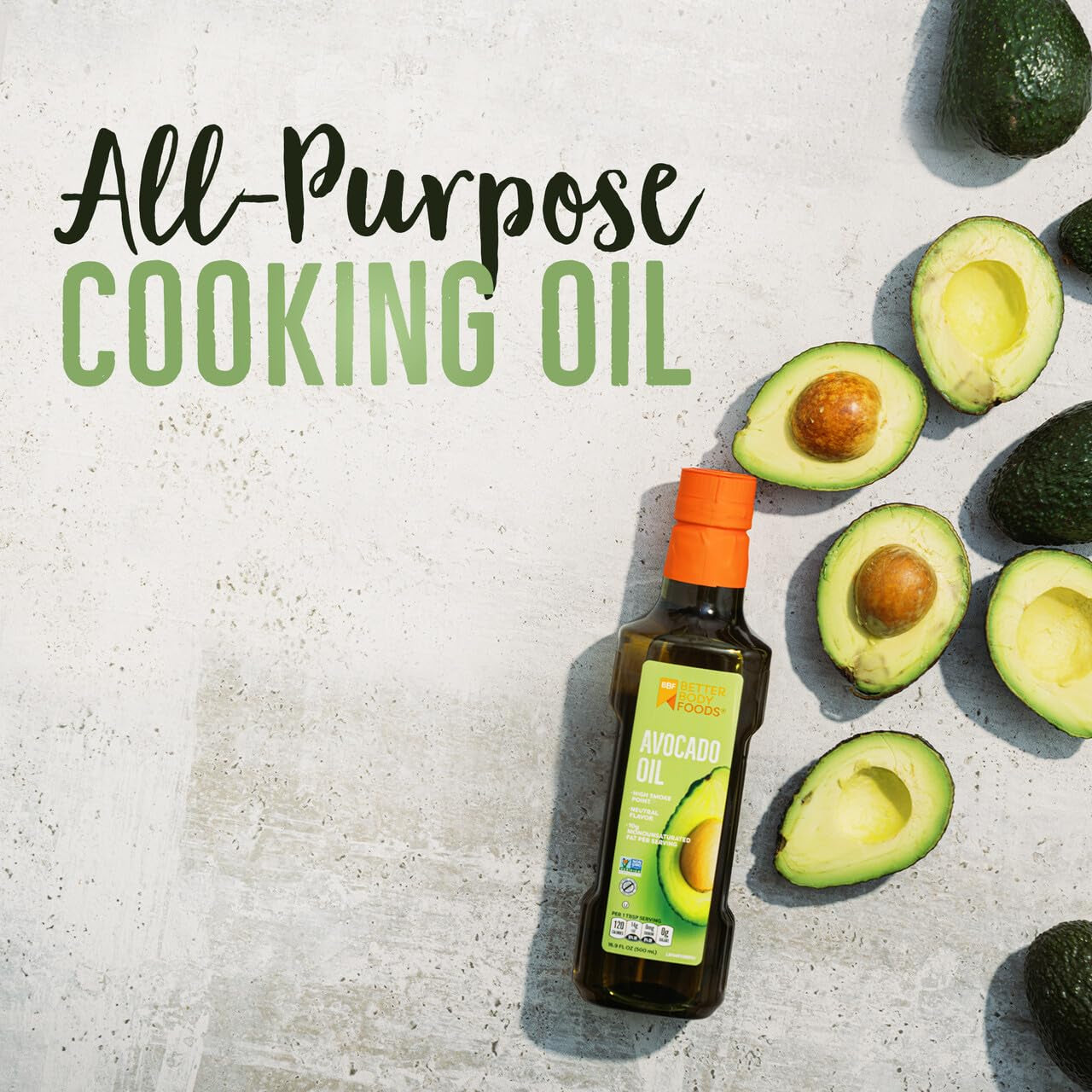 Betterbody Foods Refined Avocado Oil, Non-Gmo Cooking Oil, Kosher, Keto and Paleo Diet Friendly, for High-Heat Cooking, Frying, Baking, Avocado Oil, 500 Ml, 16.9 Fl Oz