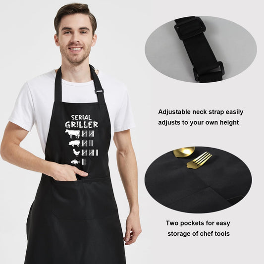 Funny Grill Aprons for Men with Pockets, Mens Aprons for Cooking BBQ Kitchen,Gifts for Husband Dad Chef Birthday