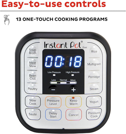 Instant Pot Duo 7-In-1 Electric Pressure Cooker, Slow Cooker, Rice Cooker, Steamer, Sauté, Yogurt Maker, Warmer & Sterilizer, Includes App with over 800 Recipes, Stainless Steel, 8 Quart