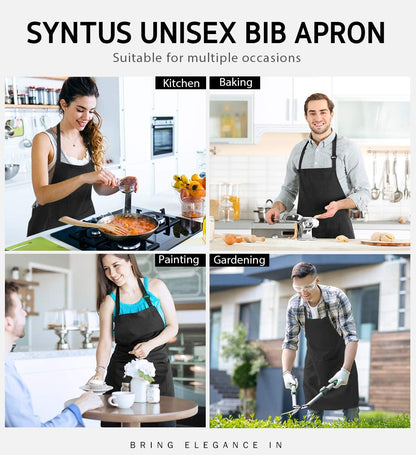 Syntus 4 Pack Chef Apron, Adjustable Bib Apron Waterdrop Resistant Professional Cooking Aprons for Men Women with 2 Pockets, Black