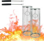 2 Pack BBQ Rolling Basket – Rolling Grilling Baskets for Outdoor Grilling - Stainless Steel BBQ Grill Basket - BBQ Accessories for Outdoor BBQ Grill