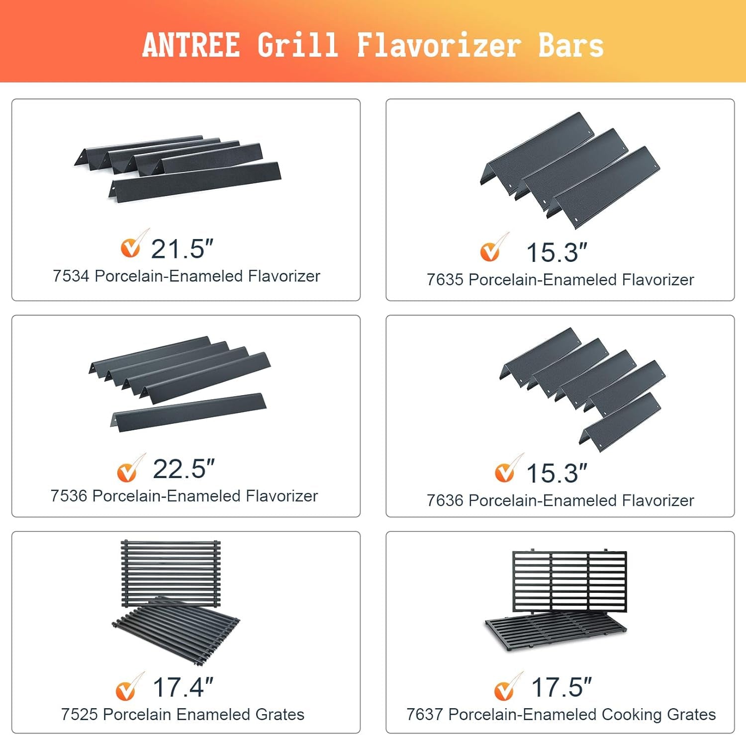 Antree 7525 Porcelain Enameled Grates (17.4 X 11.8 X 0.25) for Weber Spirit 300 Series, Spirit 700, Genesis Silver Gold B/C Replacement Weber 7525 Grates