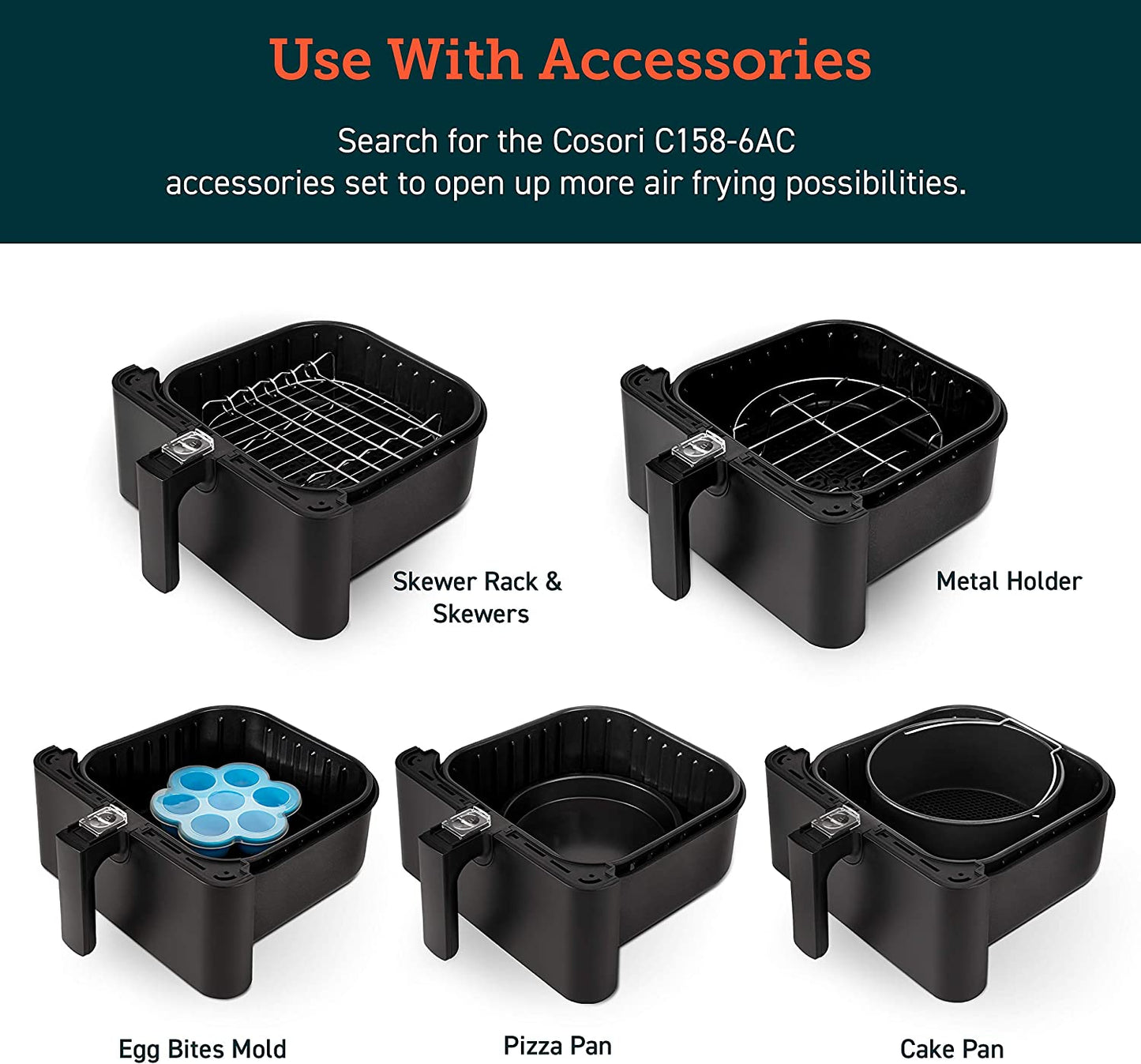 COSORI Air Fryer Accessories, Replacement 5.8QT Original Basket for COSORI CP358-AF, CS358-AF Air Fryers, Non-Stick, Dishwasher-Safe, CAF-P582B