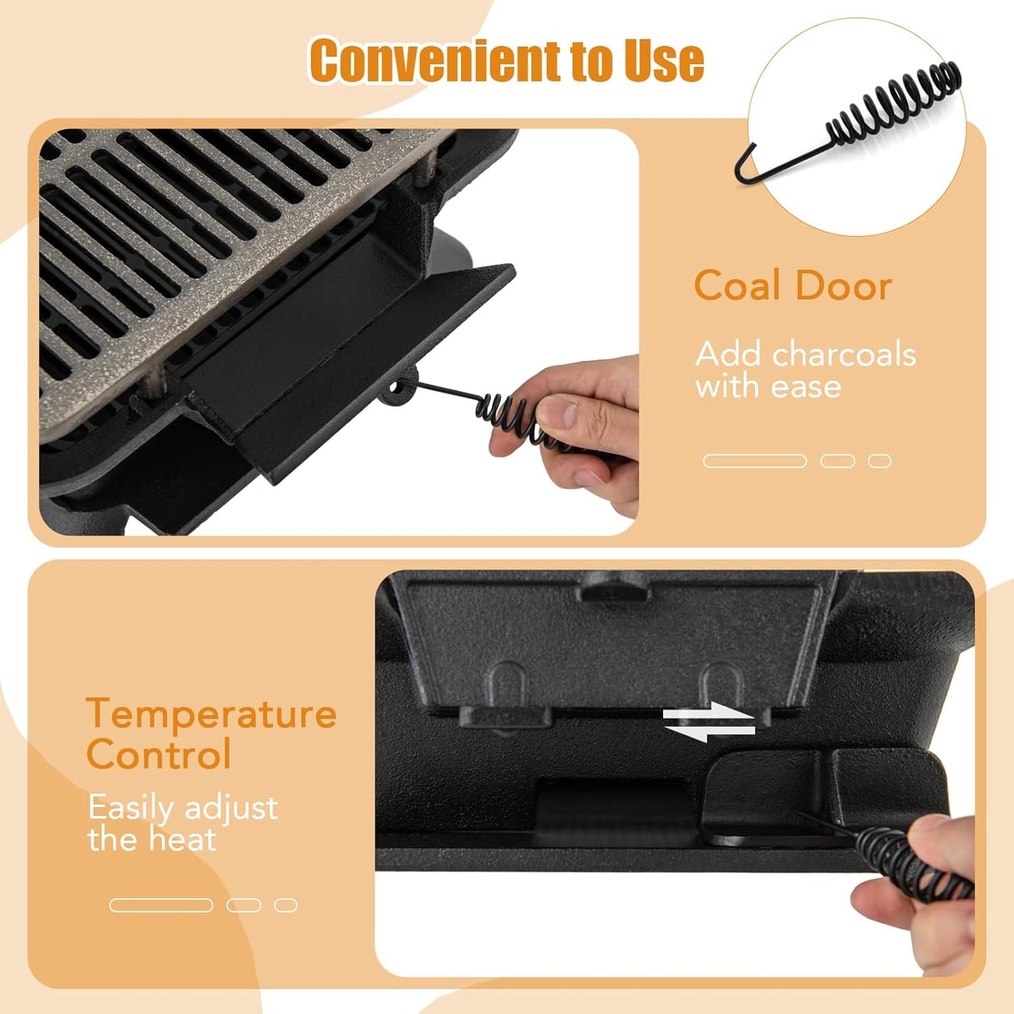 Giantex Portable Hibachi Grill, Double-Sided Cast Iron Grill with Air Regulating Door & Fire Gate, Grate Lifter, Ideal for Outdoor Picnic, Camping & Backyard Barbecue Cooking