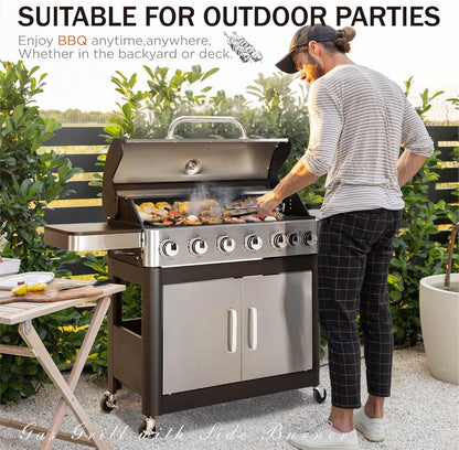 Sophia & William 6-Burner Propane Gas BBQ Grill with Side Burner & Porcelain-Enameled Cast Iron Grates, Stainless Steel Barbecue Grills Outdoor Cooking for Outside, 665 SQ.IN. Cooking Area, 65,800BTU