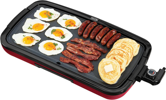 DASH Deluxe Everyday Electric Griddle with Dishwasher Safe Removable Nonstick Cooking Plate for Pancakes, Burgers, Eggs and More, Includes Drip Tray + Recipe Book, 20” X 10.5”, 1500-Watt - Red