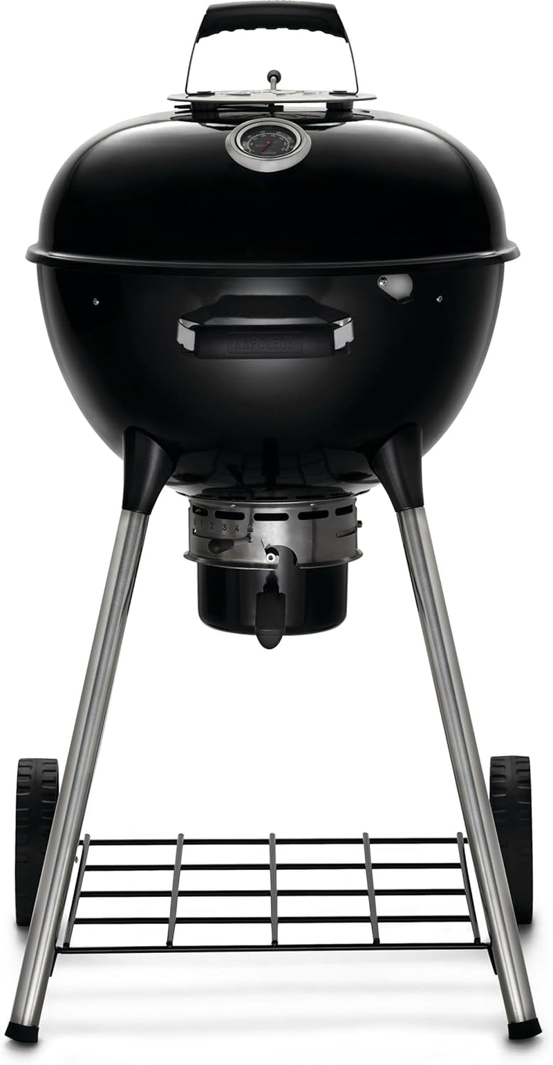 Napoleon NK18 Premium Charcoal Kettle Grill, Black, Porcelain-Enameled Lid and Bowl, Chrome-Plated Cooking Grid