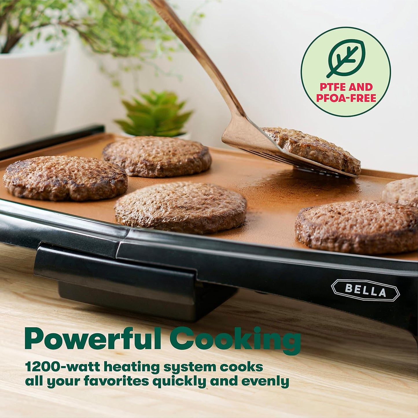 BELLA Griddle Ceramic Copper TI, Healthy-Eco Non-Stick Coating, Hassle-Free Clean Up, Large Submersible Cooking Surface, 10" X 16", Copper/Black