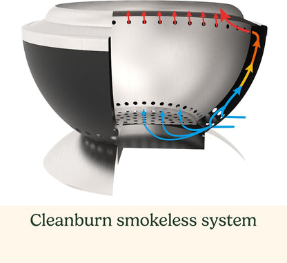 Cuisinart 24” Cleanburn Smokeless Fire Pit with Removable Base for Ash, Portable Outdoor Wood Burning Fireplace, Smoke Free Stainless Steel Outdoor Heater, Enhanced Airflow and Easy Cleanup