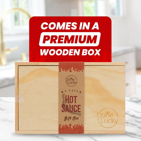 Image of Hot Sauce Gift Set (6 Pack) - Hot Sauce Variety Pack in Premium Wooden Box - Great Gift for Birthday, Christmas, Father'S Day for Men, Him, Her, Dad, Mom - Unique Hot Sauce Gift Set (Set of 6)