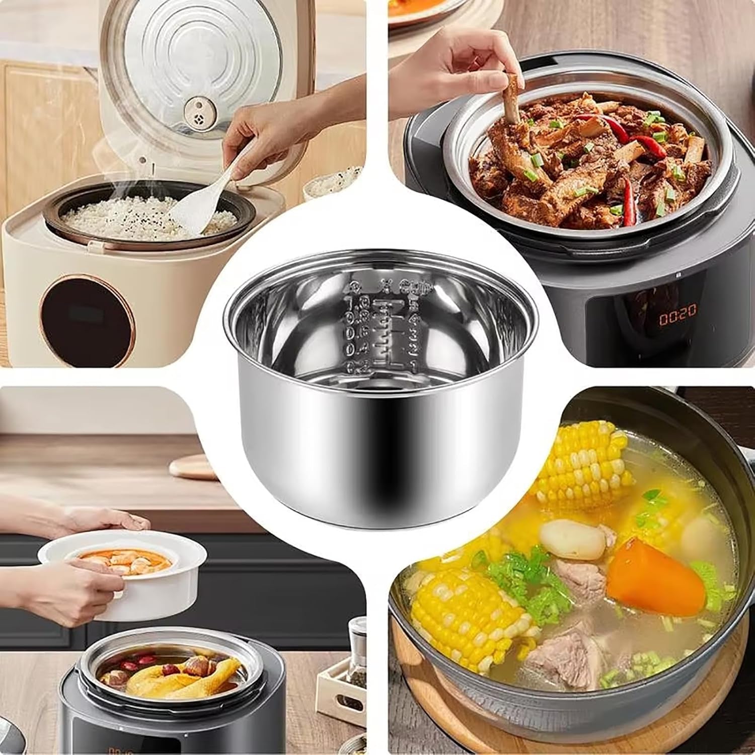 Stainless Steel Rice Cooker Inner Pot, Non-Stick Replacement Pot, Durable & Universal Fit for Multi-Cookers, Even Heating for Perfect Rice (1.6L)