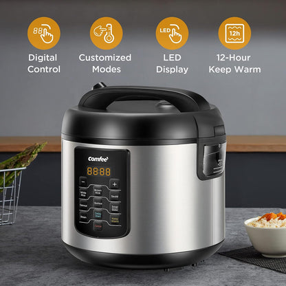 COMFEE' Rice Cooker 10 Cup Uncooked/20 Cup Cooked , Rice Maker, Steamer, Saute, Steamer and Warmer, 5.2 QT Large Capacity, Brown Rice, Quinoa and Oatmeal, 8 One-Touch Programs