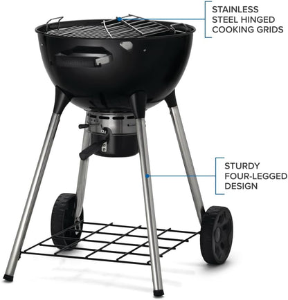 Napoleon NK18 Premium Charcoal Kettle Grill, Black, Porcelain-Enameled Lid and Bowl, Chrome-Plated Cooking Grid