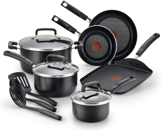 T-Fal Signature Nonstick Cookware Set 12 Piece, Oven Broiler Safe 350F, Pots and Pans, Kitchen Cooking Set W/Fry Pans, Saucepans, Saute Pan, Dutch Oven, Griddle, Kitchen, Home, Dishwasher Safe, Black
