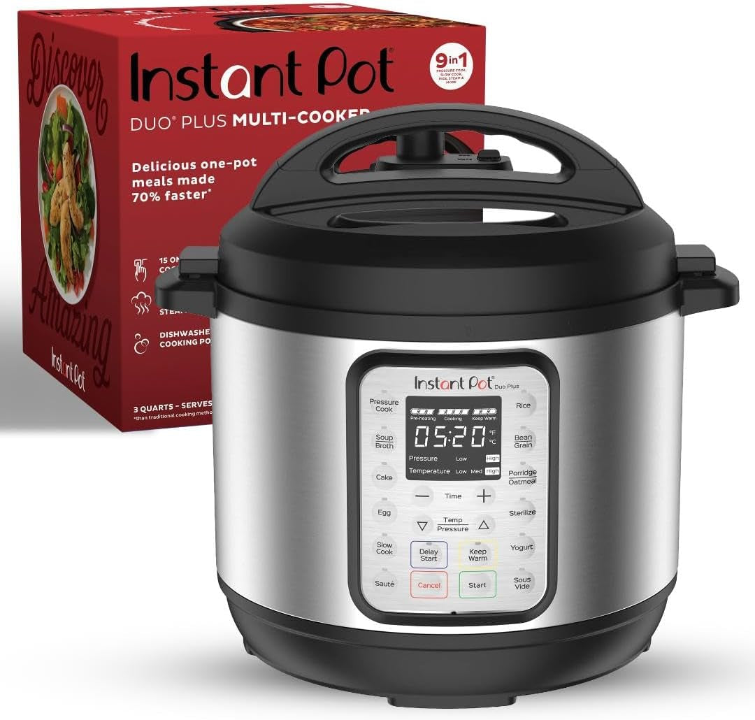 Instant Pot Duo plus 9-In-1 Multicooker, Pressure Cooker, Slow Cook, Rice Maker, Steamer, Sauté, Yogurt, Warmer & Sterilizer, Includes App with over 800 Recipes, Stainless Steel, 6 Quarts
