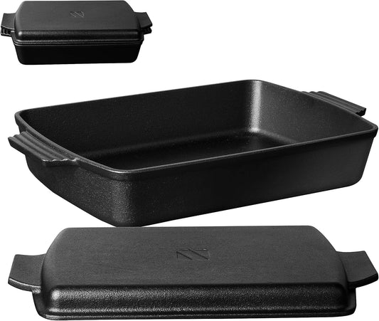 2-In-1 Pre Seasoned Cast Iron Dutch Oven with Skillet Lid,Casserole Dish,Rectangular Baking Pan,Griddle Pot Set, 6QT, 9"X13"