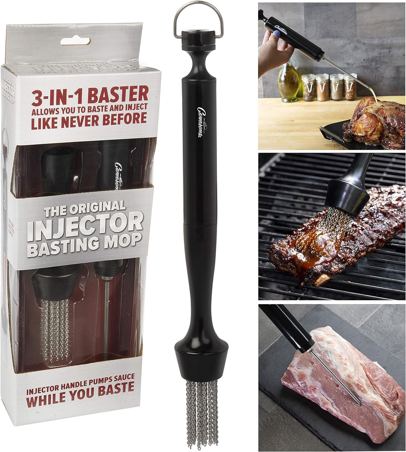 3-In-1 Barbecue Injector Basting Mop - Includes BBQ Chain Basting Brush & Meat Syringe to Baste, Marinate & Inject Food with Flavor - Grilling Accessory for Indoor Outdoor Use- Father'S Day BBQ Gift