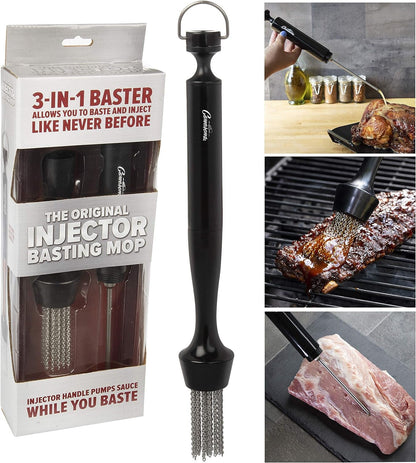3-In-1 Barbecue Injector Basting Mop - Includes BBQ Chain Basting Brush & Meat Syringe to Baste, Marinate & Inject Food with Flavor - Grilling Accessory for Indoor Outdoor Use- Father'S Day BBQ Gift