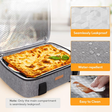 Image of Insulated Casserole Carrier for Hot or Cold Food, Lasagna Lugger Tote for Potluck Parties/Picnic/Cookouts, Fits 9"X13" Baking Dish, Grey