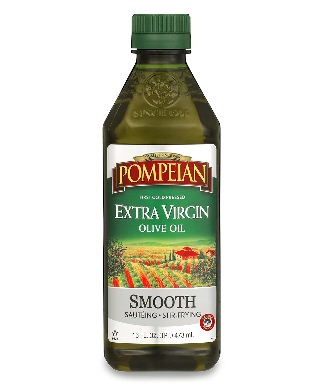 Pompeian Smooth Extra Virgin Olive Oil, Contains Polyphenols, First Cold Pressed, Mild and Delicate Flavor, Perfect for Sauteing & Stir-Frying, Naturally Gluten-Free, Non-Gmo, 16 FL Oz, Single Bottle