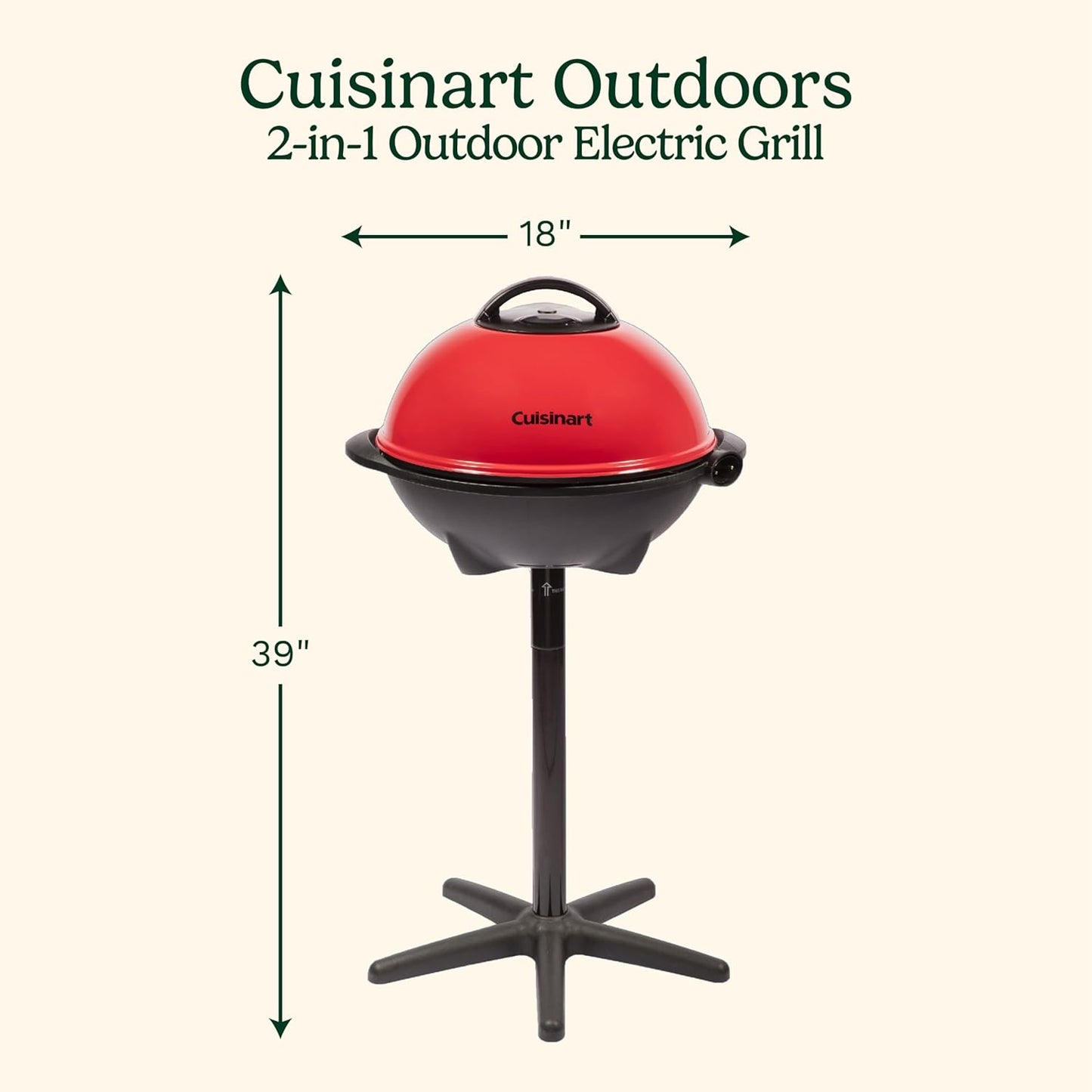 Cuisinart Indoor/Outdoor Electric Grill, 2-In-1 Portable BBQ with Non-Stick Cooking Surface, Electric Grill Outdoor with Adjustable Heat, Stand/Tabletop Options for Cookouts, Barbecues, Small Spaces