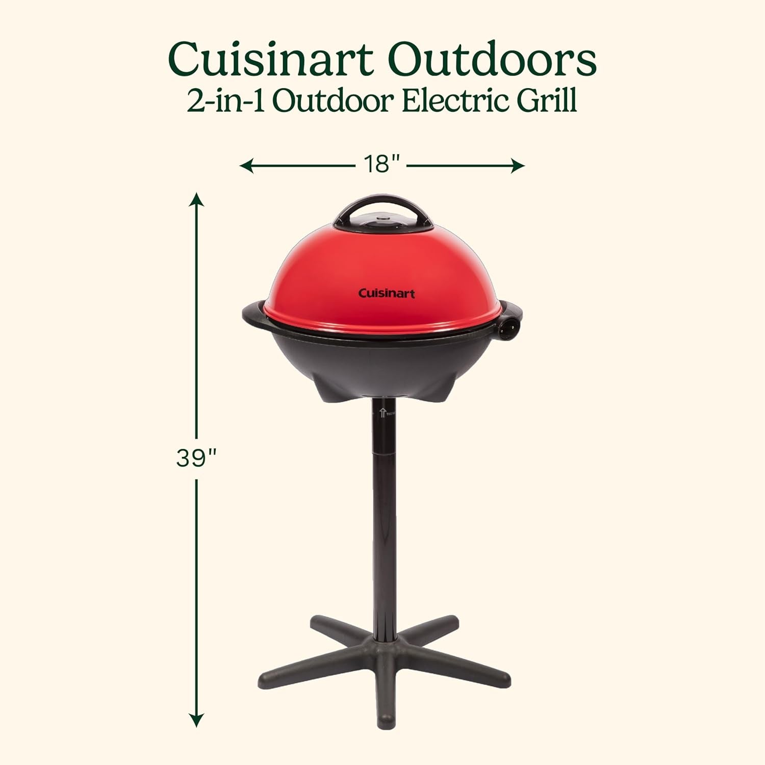 Cuisinart Indoor/Outdoor Electric Grill, 2-In-1 Portable BBQ with Non-Stick Cooking Surface, Electric Grill Outdoor with Adjustable Heat, Stand/Tabletop Options for Cookouts, Barbecues, Small Spaces