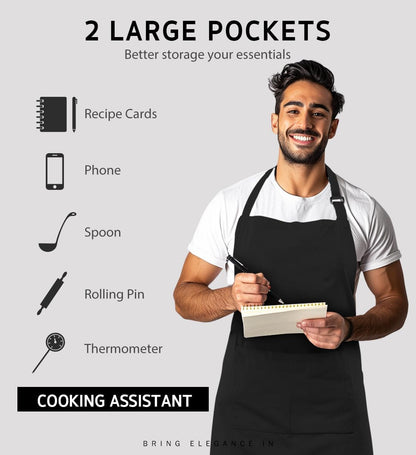 Syntus 4 Pack Chef Apron, Adjustable Bib Apron Waterdrop Resistant Professional Cooking Aprons for Men Women with 2 Pockets, Black