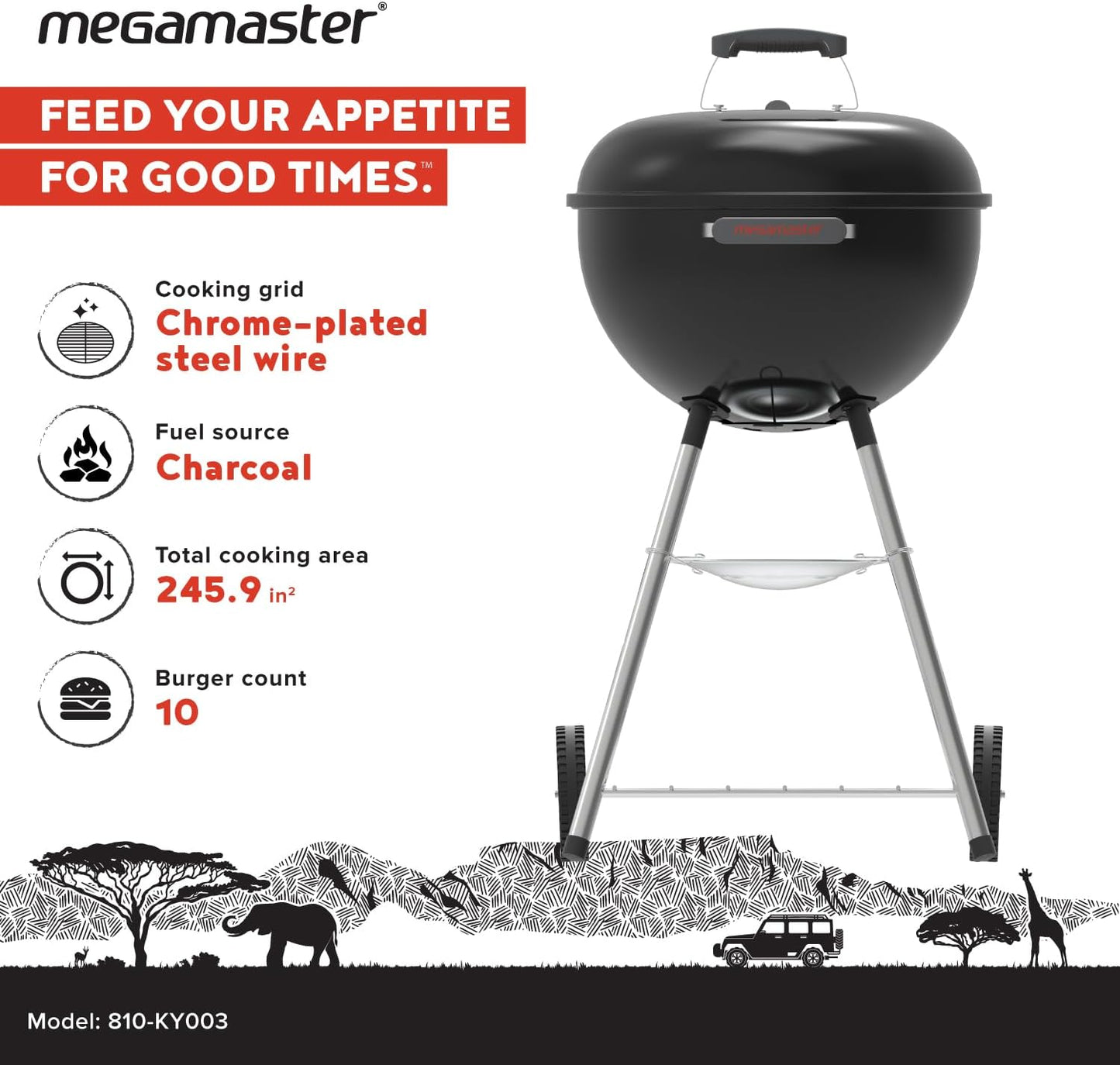 Premium Charcoal Grill, 18" Heavy Duty Charcoal Kettle Grill, Outdoor Cooking, Camping Patio, Backyard, Tailgating, Black