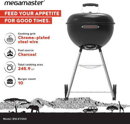Premium Charcoal Grill, 18" Heavy Duty Charcoal Kettle Grill, Outdoor Cooking, Camping Patio, Backyard, Tailgating, Black