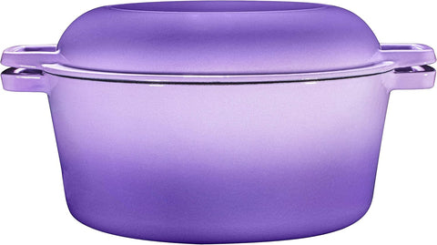 Image of Bruntmor 2-In-1 Enamel Cast Iron Dutch Oven with Handles - Crock Pot Purple Cast Iron Pot with Skillet Lid - All-In-One Cookware Braising Pan for Casserole Dish - 5 Quart, Purple