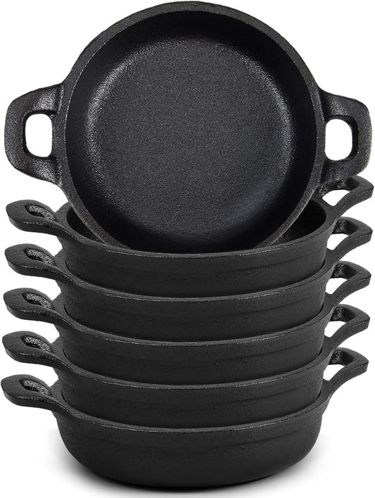 Mini Cast Iron Skillets 5 X 5 X 1.3 Inch Cast Iron Pan Small Ramekin Set Black Casserole Dish Cookware Oven Safe Mini Skillets for Kitchen Indoor Outdoor Picnic (6 Pack)