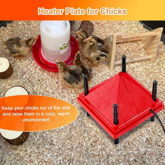 Brooder Plate for Chicks, 10" X 10" Chick Brooder Heater with Anti-Roost Cone Red
