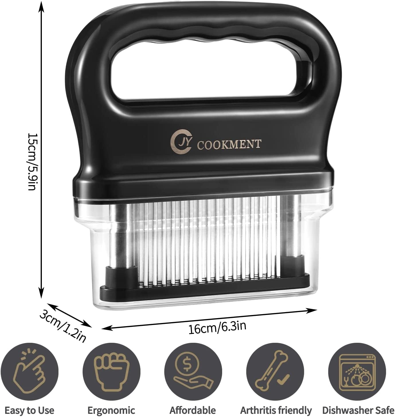 JY COOKMENT Meat Tenderizer with 48 Stainless Steel Ultra Sharp Needle Blades, Kitchen Cooking Tool Best for Tenderizing, BBQ, Marinade