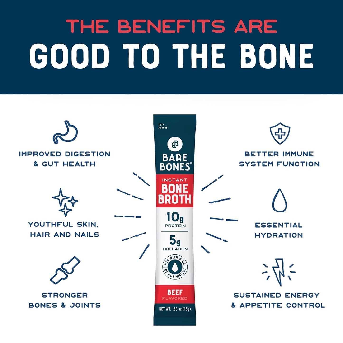 Bare Bones Beef Bone Broth Instant Powdered Mix | Rich Savory Packets On-The-Go No Artificial Flavors | 100% Grass Fed Keto & Paleo Friendly | 10G Protein | 16 Pack