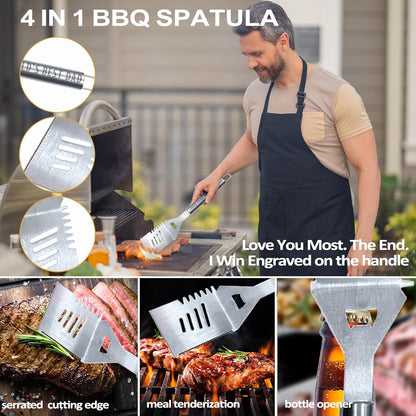 Dad Gifts, Fathers Day Dad Gifts from Daughter Son Heavy Duty Grilling Accessories Kit for Backyard BBQ, Dad Birthday Gift Thick Stainless Steel Grill Utensils with Non-Slip Handle Tool Grill Present