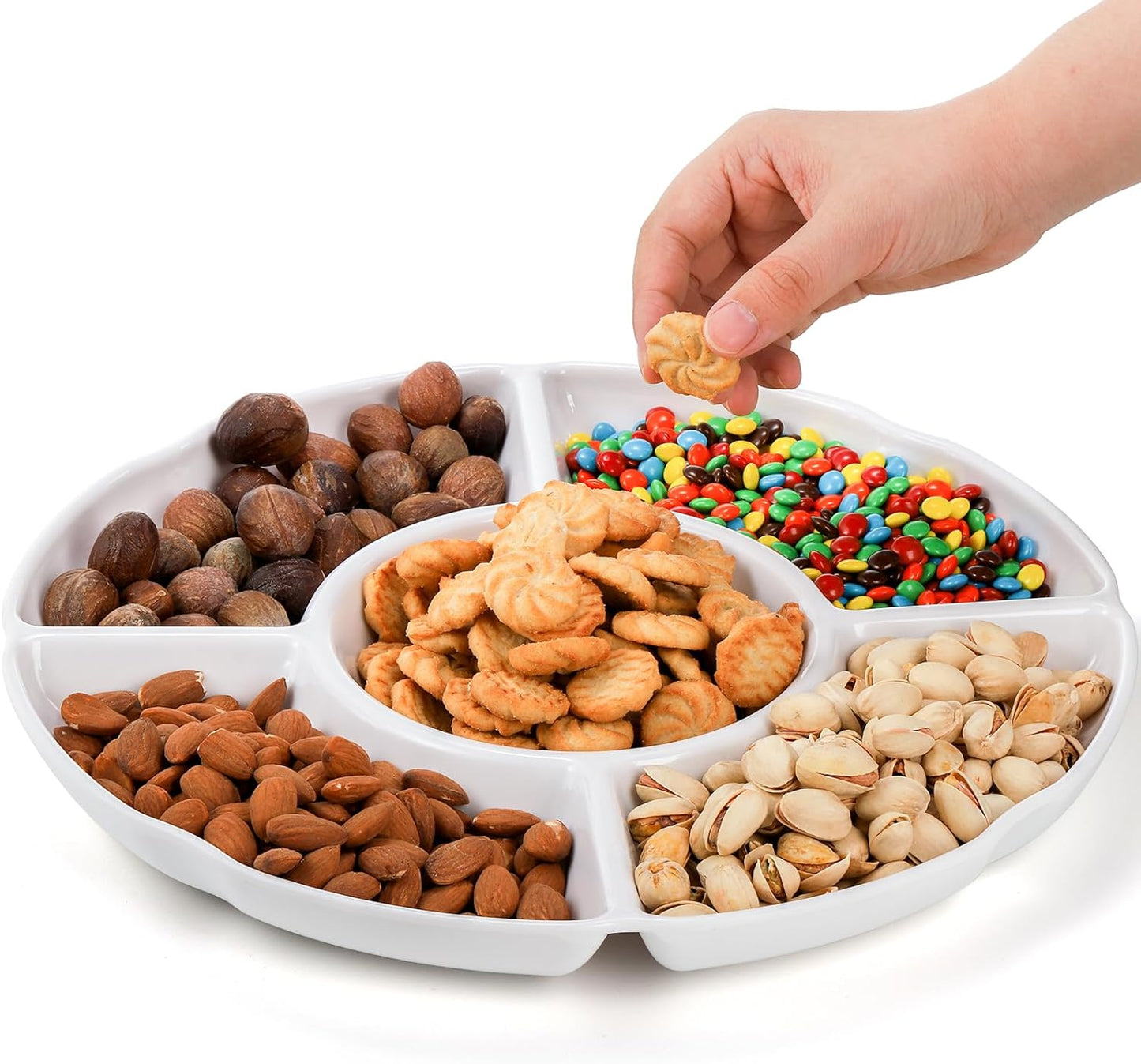 3 Pack Divided Serving Tray, 13 Inch Unbreakable Chip and Dip Platter, Melamine Appetizer Serving Plate, 5 Sectional Party Snack Relish Tray for Serving Food, Nuts, Candy, Dried Fruit, Veggies