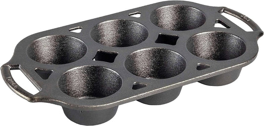 Lodge Seasoned Cast Iron Muffin Pan, 6 Impressions , 12.69", Black