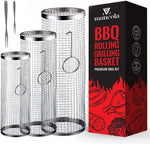BBQ Net Tube-Rolling Grilling Basket,Rolling Grilling Baskets for Outdoor Grilling,Round Stainless Steel BBQ Grill Mesh, Camping Barbecue Rack for Vegetables, French Fries, Fish
