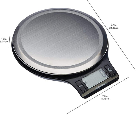 Image of Amazon Basics Digital Kitchen Scale with LCD Display, Batteries Included, Weighs up to 11 Pounds, Black and Stainless Steel