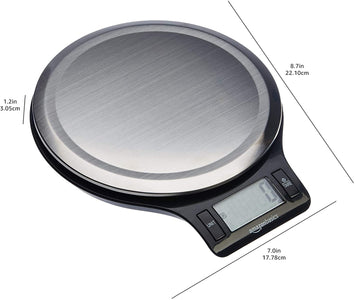 Amazon Basics Digital Kitchen Scale with LCD Display, Batteries Included, Weighs up to 11 Pounds, Black and Stainless Steel