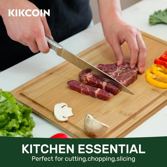 Bamboo Cutting Boards for Kitchen, Extra Large Wood Cutting Board with Deep Juice Groove and Handle Heavy Duty Chopping Board, Kikcoin, 17.6" X 12"
