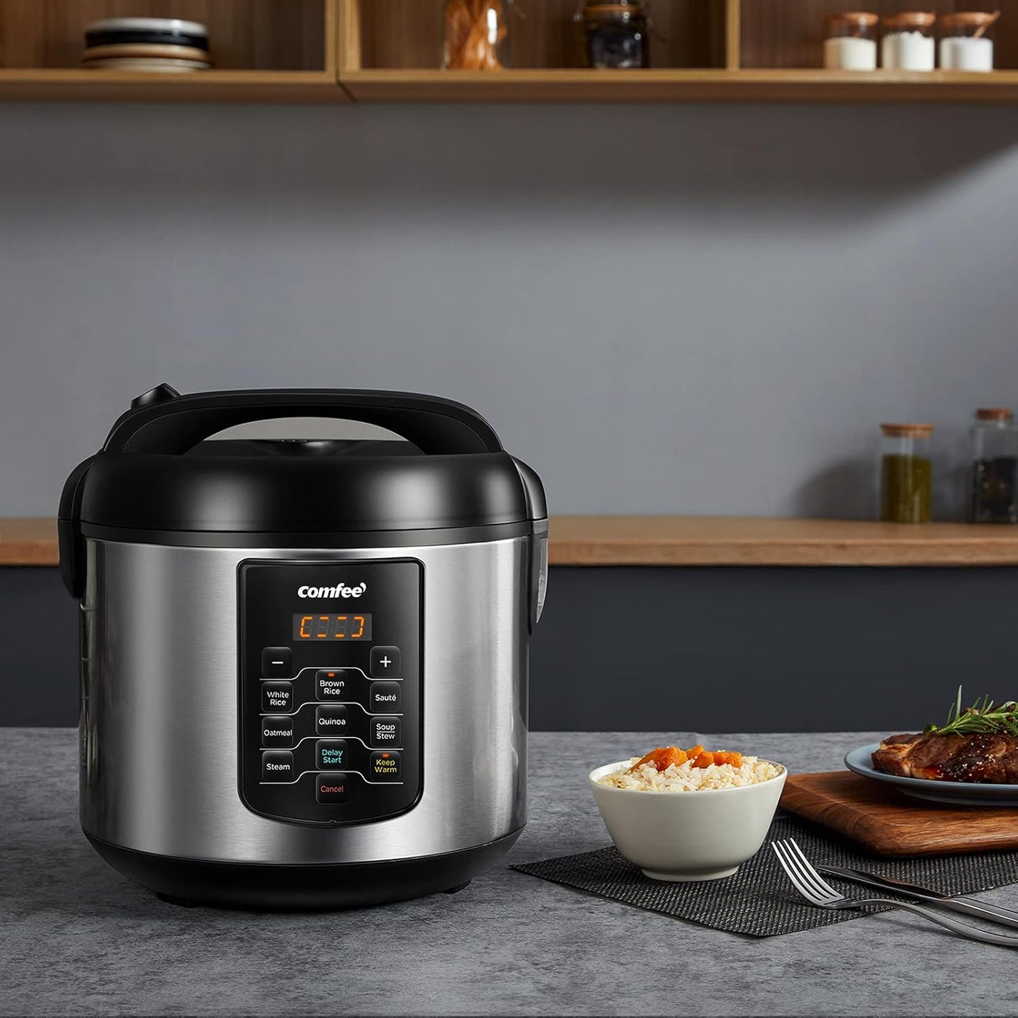 COMFEE' Rice Cooker 10 Cup Uncooked/20 Cup Cooked , Rice Maker, Steamer, Saute, Steamer and Warmer, 5.2 QT Large Capacity, Brown Rice, Quinoa and Oatmeal, 8 One-Touch Programs