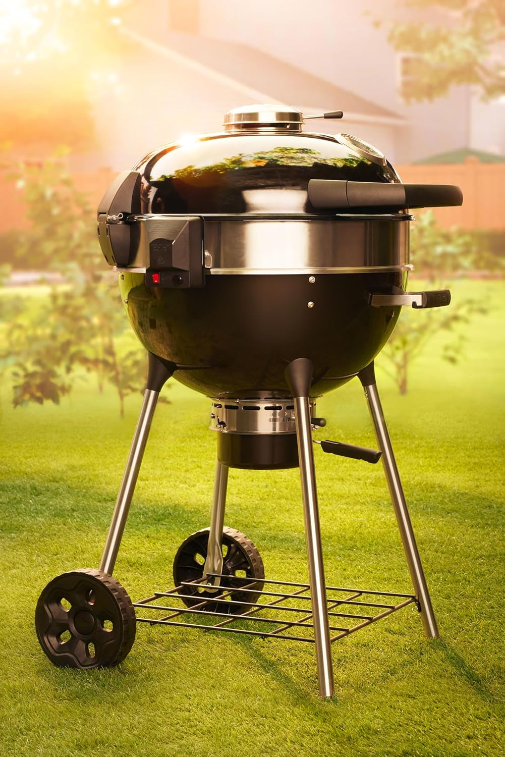 Napoleon NK18 Premium Charcoal Kettle Grill, Black, Porcelain-Enameled Lid and Bowl, Chrome-Plated Cooking Grid