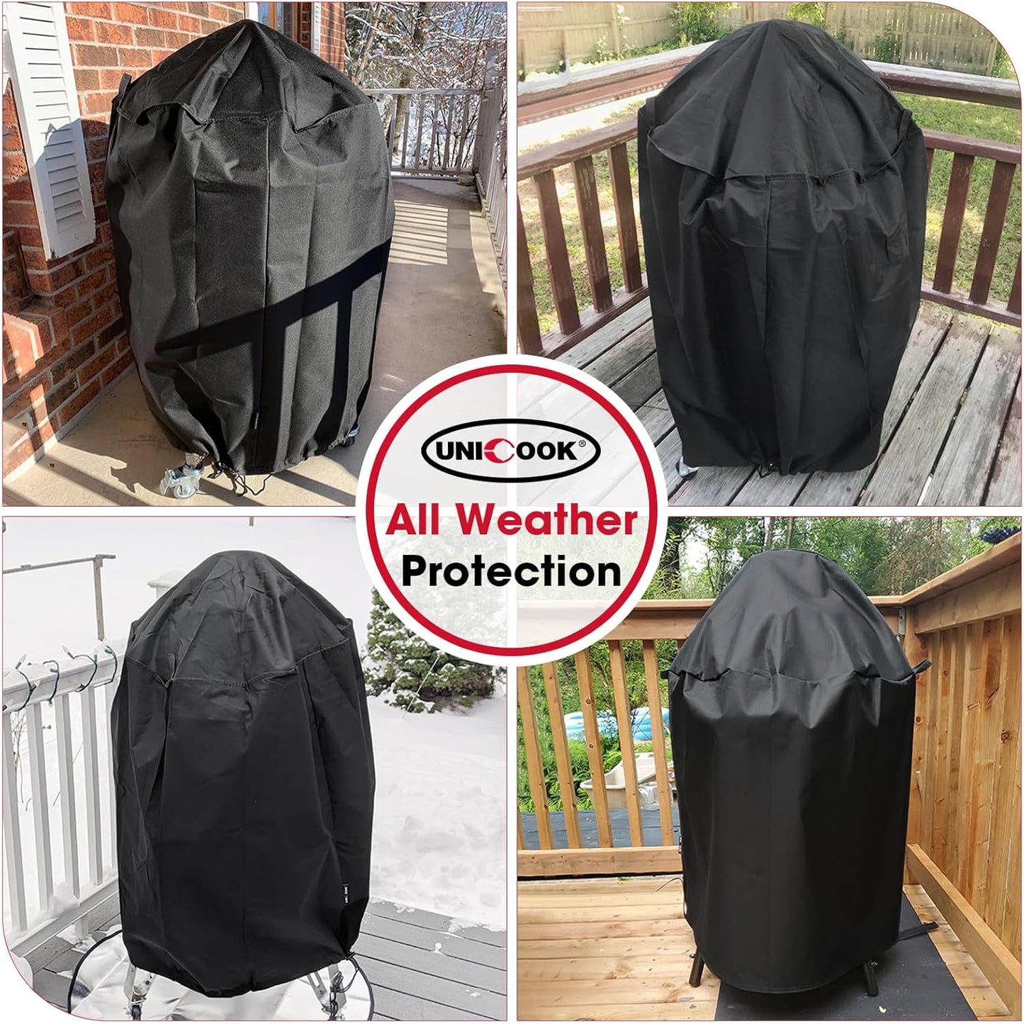 Unicook round Smoker Cover 30 Inch, Heavy Duty Waterproof Charcoal Kettle BBQ Grill Cover, Fade Resistant Barrel Protector, Fits Weber Char-Griller Akorn Kamado and More, 30" Dia X 36" H