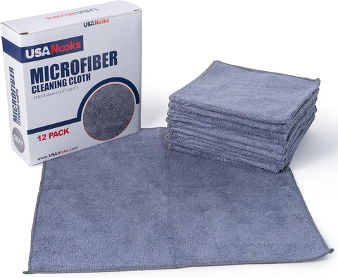 Image of USANOOKS Microfiber Cleaning Cloth Grey - 12 Pcs (12.5"X12.5") - High Performance - 1200 Washes, Ultra Absorbent Microfiber Towel Weave Grime & Liquid for Streak-Free Mirror Shine - Car Washing Cloth