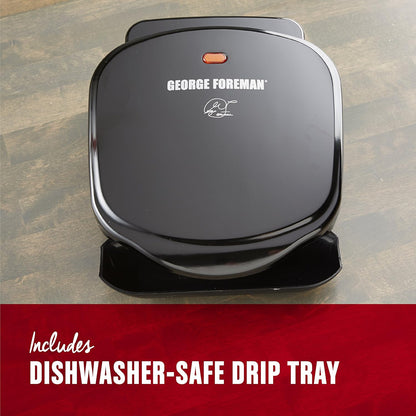 George Foreman 2-Serving Classic Plate Electric Indoor Grill and Panini Press, Black, Small Compact Size, GR10B